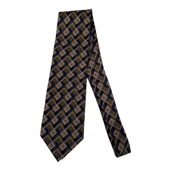 Louis Roth‎ Olive and Navy Geo Design  Preppy Office 100% Silk Tie - Picture 1 of 5